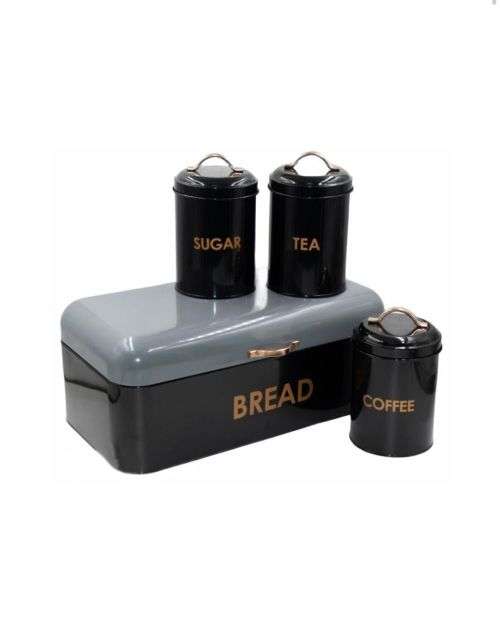 Bread Bins TwoTone Bread Bin with 3 Piece Canister Set Black and Grey was listed for R625
